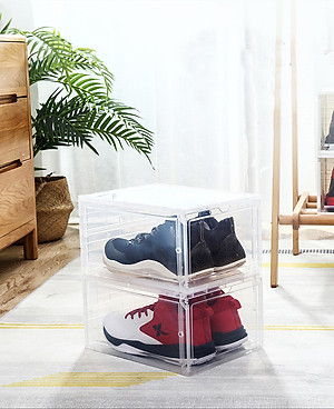 COMBO 2 HỘP ĐỰNG GIÀY CAO CẤP SNEAKER THỂ THAO NHỰA CỨNG NẮP TRONG SUỐT TÍCH HỢP NAM CHÂM HÍT (MÀU ĐEN/ MÀU TRẮNG TRONG)