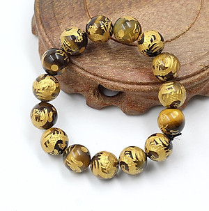 Vòng Tay Đá Mắt Hổ Vàng Chạm Rồng 12MM