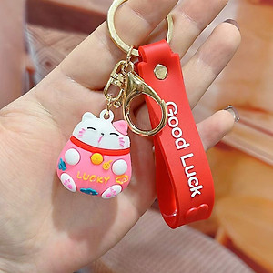 Móc Khoá Mèo Thần Tài Lucky May Mắn Nhiều Màu Sắc Có Dây Treo Silicon - HENRYSA