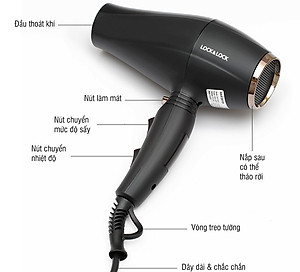 Máy Sấy Tóc Lock&Lock ENA146BLK 2000-2300W (Màu Đen) - Hàng chính hãng, 3 Cấp Độ Gió, 3 Chế Độ Sấy, Sấy Mạnh Mau Khô Tóc, Tặng Kèm Ống Hút Inox
