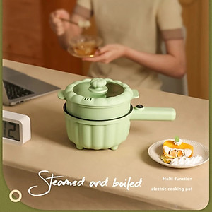 Nồi Điện Mini 2 Đa Chức Năng Kèm Lồng Hấp, Ca Mỳ Tay Cầm Nồi Bí Ngô 2 Tầng Nấu Cơm, Chiên, Xào, Rán Tiện Lợi - Hàng Chính Hãng MINIIN