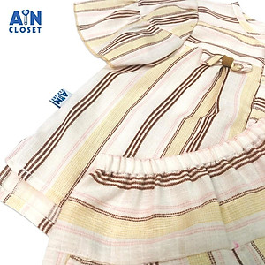 Bộ quần áo ngắn bé gái họa tiết Kẻ nâu tay rũ cotton - AICDBGEXMU4L - AIN Closet