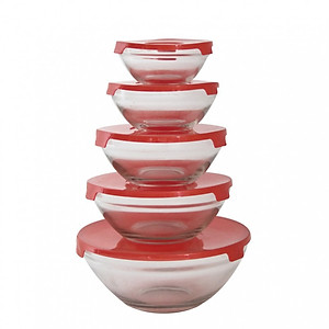 Bộ Thố Thuỷ Tinh 5 Món Có Nắp Đậy- Đựng Thức Ăn, Rau Củ, Trái Cây - Sử Dụng Trong Lò Vi Sóng Tiện Lợi An Toàn - Hàng Chính Hãng MINIIN