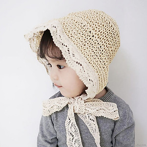 Mũ cói vành ren đi biển cho bé gái 1- 6 tuổi xinh xắn