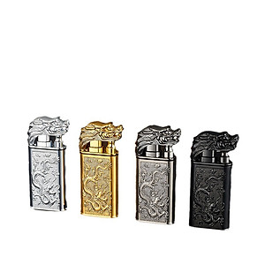 Vỏ Hột Quẹt Bật Lửa Gas 2 Chế Độ Lửa HB-784 Khắc Họa Tiết Rồng Nổi May Mắn - Nhiều Màu