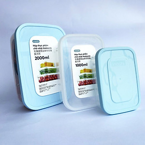 Bộ 3 Hộp Nhựa đựng Thực Phẩm Chữ Nhật Hokkaido Inochi 500 -1000 -2000 ML Chịu Nhiệt Giao Màu Ngẫu Nhiên