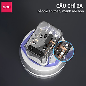 Ổ Cắm Chuyển Đổi Du Lịch Deli Sạc Nhanh 70W Củ Sạc Đa Năng DELI 4 Loại Chân Cắm Chuyển Đổi Dòng Điện