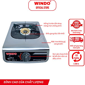 Bếp Gas Đơn Mặt Inox WINDO - 118 ĐG | Bếp gas đơn để bàn điếu gang tiết kiệm gas- Hàng chính hãng