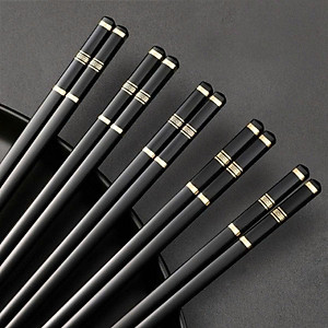 Combo 10 Đôi Đũa 3 Sọc Mạ Vàng Hình Cô Gái Nhật Bản Kháng Khuẩn Chịu Nhiệt - Hàng chính hãng