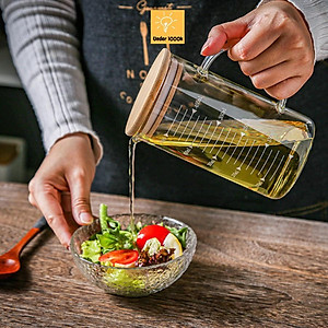 Cốc thủy tinh chia vạch có quai nắp gỗ, ca thủy tinh chia dung tích