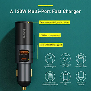 Tẩu Sạc 120W Trên Ô Tô QC 4.0 3.0 PD PPS Type C Sạc Nhanh 2 Cổng USB - Hàng Chính Hãng Baseus
