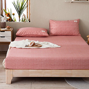 Bộ Ga Gối Cotton Tici Kẻ LIDACO Cao Cấp - Cam Kẻ Ngang