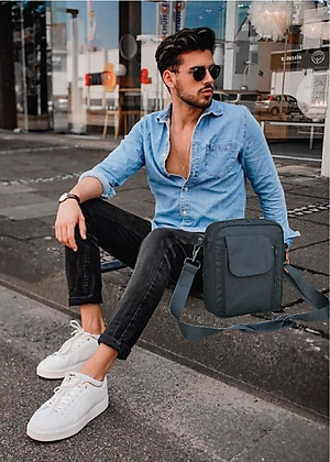 Túi Đeo Chéo Nam Thời Trang Vải Bố Canvas Cao Cấp Dạng Hộp Chống Thấm Nước, Du Lịch, Đi Học, Đi Chơi