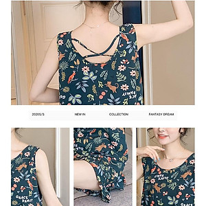 Bộ đồ mặc ở nhà dành cho nữ, bộ áo ba lỗ và quần đùi nhún bèo vải lanh mặc nhà mềm mát, trẻ trung size 35 - 75 kg