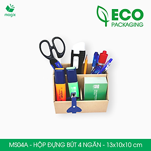 MS04A - Hộp đựng bút 4 ngăn đa năng bằng giấy carton - Kệ đựng bút để bàn