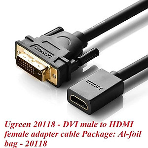 Ugreen UG2011820118TK Màu Đen Đầu chuyển đổi DVI 24 + 1 sang HDMI âm - HÀNG CHÍNH HÃNG