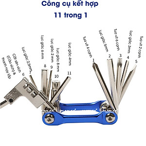 Lục giác sửa chữa xe đạp T-25 11 in 1, bao gồm các dụng cụ đủ loại như đinh vít, lục giác, cắt xích và nạy lốp - Mai Lee