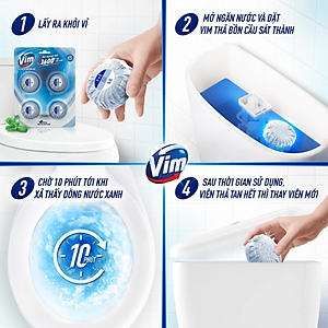 Combo 3 Vỉ Viên Thả Vệ Sinh Bồn Cầu Vim Sạch Khuẩn, Sáng Bóng đến 1600 Lần Xả 180G/Vỉ