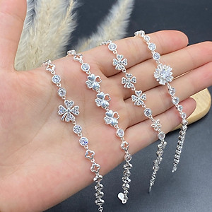 Vòng Tay Lắc Tay Nữ Bạc Ta Cỏ 4 Lá Đính Đá BẠC HIỂU MINH LTU614