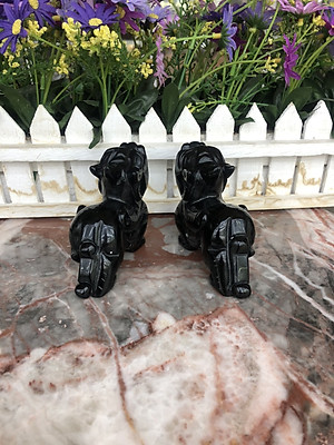 Cặp Tỳ Hưu phong thủy đá thạch anh đen - Dài 10 cm