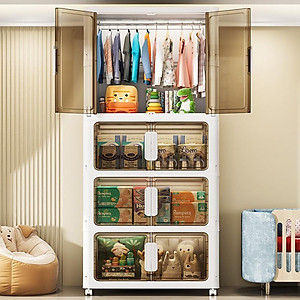 Tủ Nhựa Gấp Gọn Nubie Ngang 60/70/80cm Có Ngăn Treo Quần Áo, Đựng Đồ Dùng Size Lớn, Bánh Xe Xoay