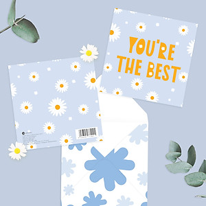 Set 4 thiệp chúc mừng, cảm ơn, động viên chúc may mắn SDstationery DAISY 12x12 họa tiết hoa cúc trang nhã màu sắc nhẹ nhàng