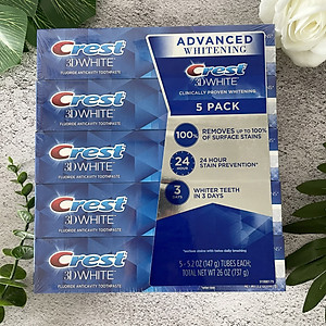 SET 5 TUÝP KEM ĐÁNH RĂNG CREST 3D WHITE ADVANCED TRIPLE WHITENING 158Gx5 HÀNG NHẬP MỸ KHÁNG KHUẨN TRẮNG RĂNG THƠM MIÊNG( MẪU MỚI )