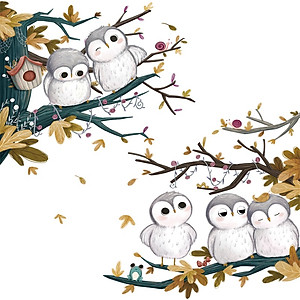 Sticker Giấy Dán Tường Decal Dán tường Tranh Dán Tường Trang Trí Tường Mẫu Gia Đình Nhà Cú ZH98