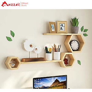 Bộ kệ gỗ treo tường trang trí, kệ trang trí Anzzar, decor phòng ngủ, phòng khách,bộ thanh gỗ treo tường