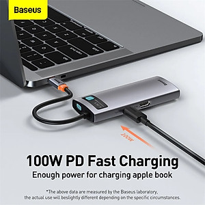 Hub chuyển đa năng Baseus Metal Gleam Series Multifunctional Docking Station ( Type-C to HDMI/ USB3.0/ LAN / SD Card Reader/ Type C PD 100W, Multifunctional HUB) - Hàng Chính Hãng