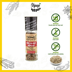 Tiêu Sọ Hạt Farmers' Organic Cối Xay Vipep Hũ Thủy Tinh 55g - Gia vị Vipep