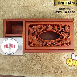 Hộp Đựng Giấy Ăn 3 Ngăn Gỗ Tự Nhiên TOKDODO Chạm Thành Siêu Đẹp