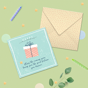 Set 4 thiệp chúc mừng sinh nhật SDstationery LOVELY DAY 12x12 màu pastel nhẹ nhàng minh họa trang nhã câu chúc tiếng Anh ý nghĩa