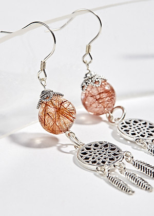 Bông Tai Dream Catcher Thạch Anh Tóc Đỏ Ngọc Quý Gemstones