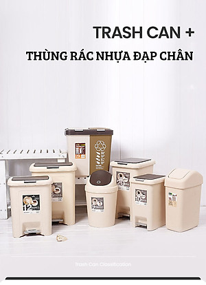 Thùng Rác Đạp Chân Màu Be - Thiết Kế Bắt Mắt - Phong Cách Hàn Quốc - Dung Tích Cực Lớn Lên Tới 45L - Sử Dụng Đa Năng