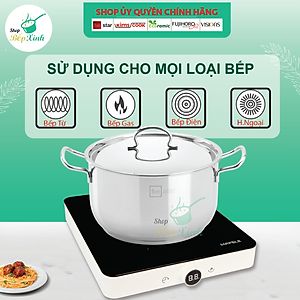 Bộ nồi xửng hấp inox 430 Fivestar Standard  3 đáy bếp từ nắp inox ( 24cm / 26cm ), tặng 1 vá canh