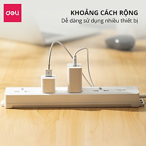 Ổ Cắm Điện Đa Năng 2500W Có Công Tắc Nguồn 3/4/6 Ổ , 3M/5M Dây Chống Giật Chống Cháy Chất Lượng Cao Deli - Phiên Bản Mới Nâng Cấp 2023 - Hàng Chính Hãng - ET401 - 406
