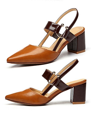 Giày cao gót đế vuông bít mũi có quai hậu đi lại nhiều không đau chân 96108 