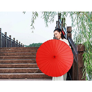 Dù cán gỗ Nhật Bản đỏ trơn