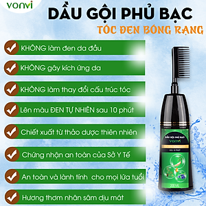 Dầu gội phủ bạc VONVI giúp tóc đen tự nhiên bóng rạng sau 10 phút với thiết kế lược chải đen tóc thông minh, không xót, không làm đen da đầu 200 ml