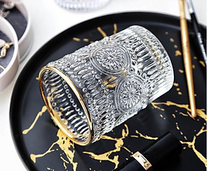 BỘ 6 CỐC THỦY TINH UỐNG NƯỚC VIỀN VÀNG  HOA VĂN  TRÒN NỔI - ANTH481