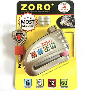 Ổ khóa đĩa xe máy báo động chống trộm ZORO màu trắng chìa tròn - công nghệ mỹ thép chống gỉ mạch kháng nước - hàng chính hãng