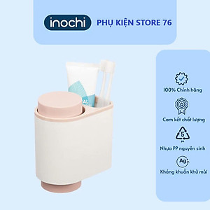 Kệ treo bàn chải đánh răng đa năng Nachi 2 cốc chất liệu nhựa nguyên sinh an toàn - Chính hãng inochi ( Tặng kèm khăn lau pakasa) Giao màu ngẫu nhiên