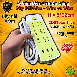 Ổ Cắm Điện USB Đa Năng Cao Cấp Chống Giật Dây Dài 0.9m – 1.1m và 1.8m, Ổ Cắm Điện Công Suất 2500W Có Chốt An Toàn, Nhiều Lựa Chọn, Nhựa Nguyên Sinh