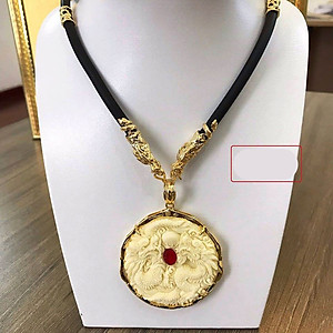 Dây Chuyền Mặt Rồng Tròn Ngọc Đỏ Mạ Vàng + TẶNG LÁ BỒ ĐỀ MAY MẮN TÀI LỘC ĐỂ VÍ ĐIỆN THOẠI