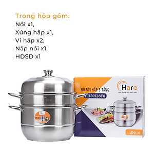 Bộ nồi hấp inox cao cấp đáy từ 3 tầng vung kính - thương hiệu Hare -  lỗi 1 đổi 1