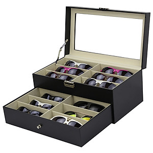 Hộp Đựng Mắt Kính 12 Cái SAIKE SAIKE S838 Bọc Da Màu Đen 2 Tầng