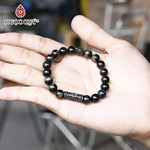 Vòng tay đá mắt hổ xanh đen phối charm hợp kim 8mm mệnh thủy,mộc - Ngọc Quý Gemstones