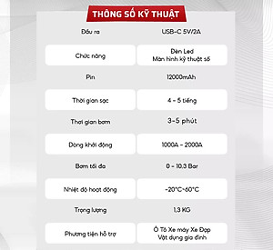 [Tặng củ sạc + cáp sạc] Bơm Lốp, Kích Bình Ô Tô, Xe Máy 4in1 GDV TS03 Pin LI-PO 12000mAh Kiêm Sạc Dự Phòng, Đèn Pin Chiếu Sáng - Hàng Chính Hãng