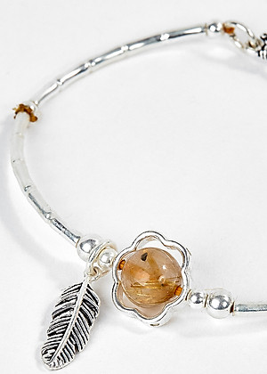 Vòng Bạc Hạt Đá Thạch Anh Tóc Vàng Phối Charm Lá Ngọc Quý Gemstones